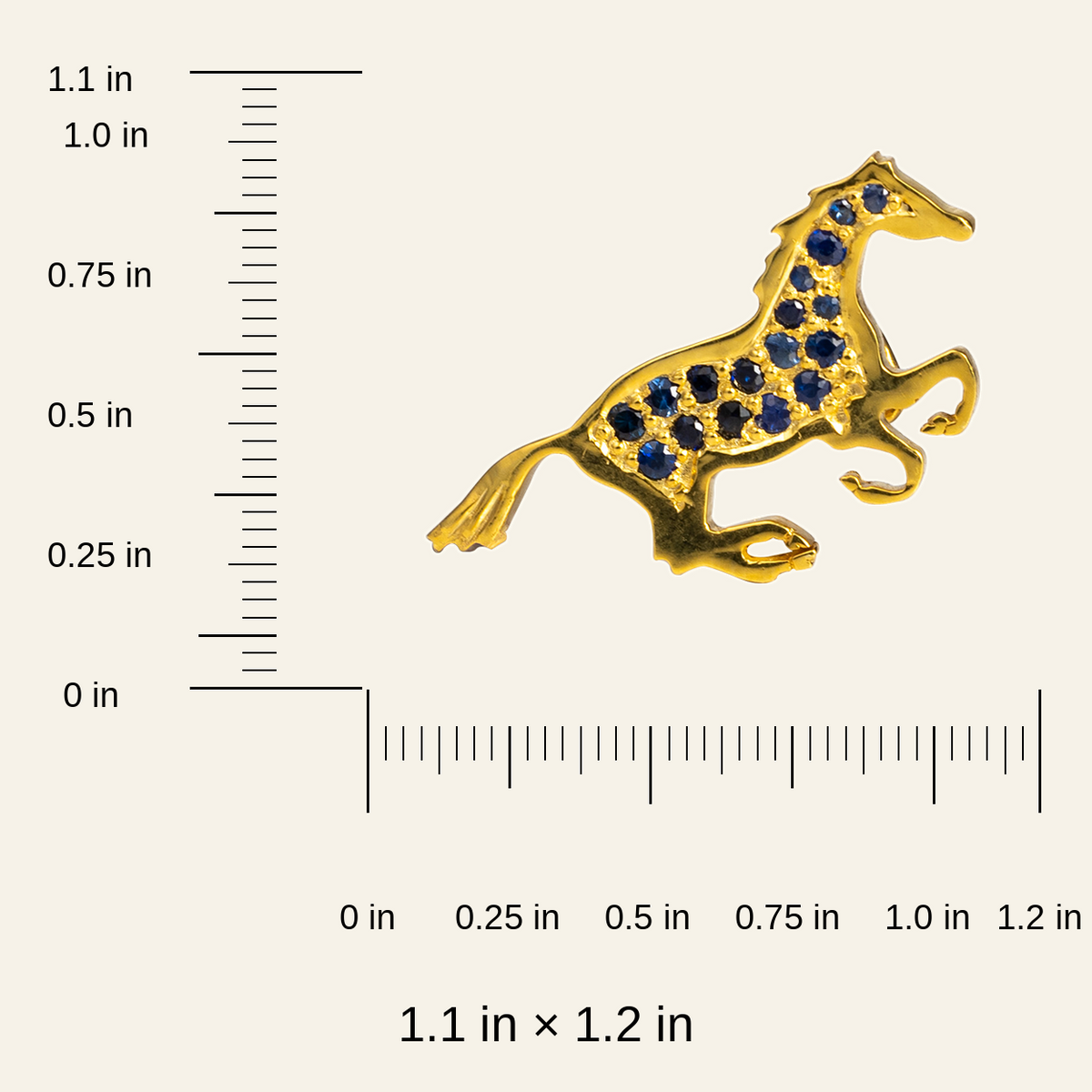 Horse Coat Pin with Blue Sapphires in 14 K Yellow Gold