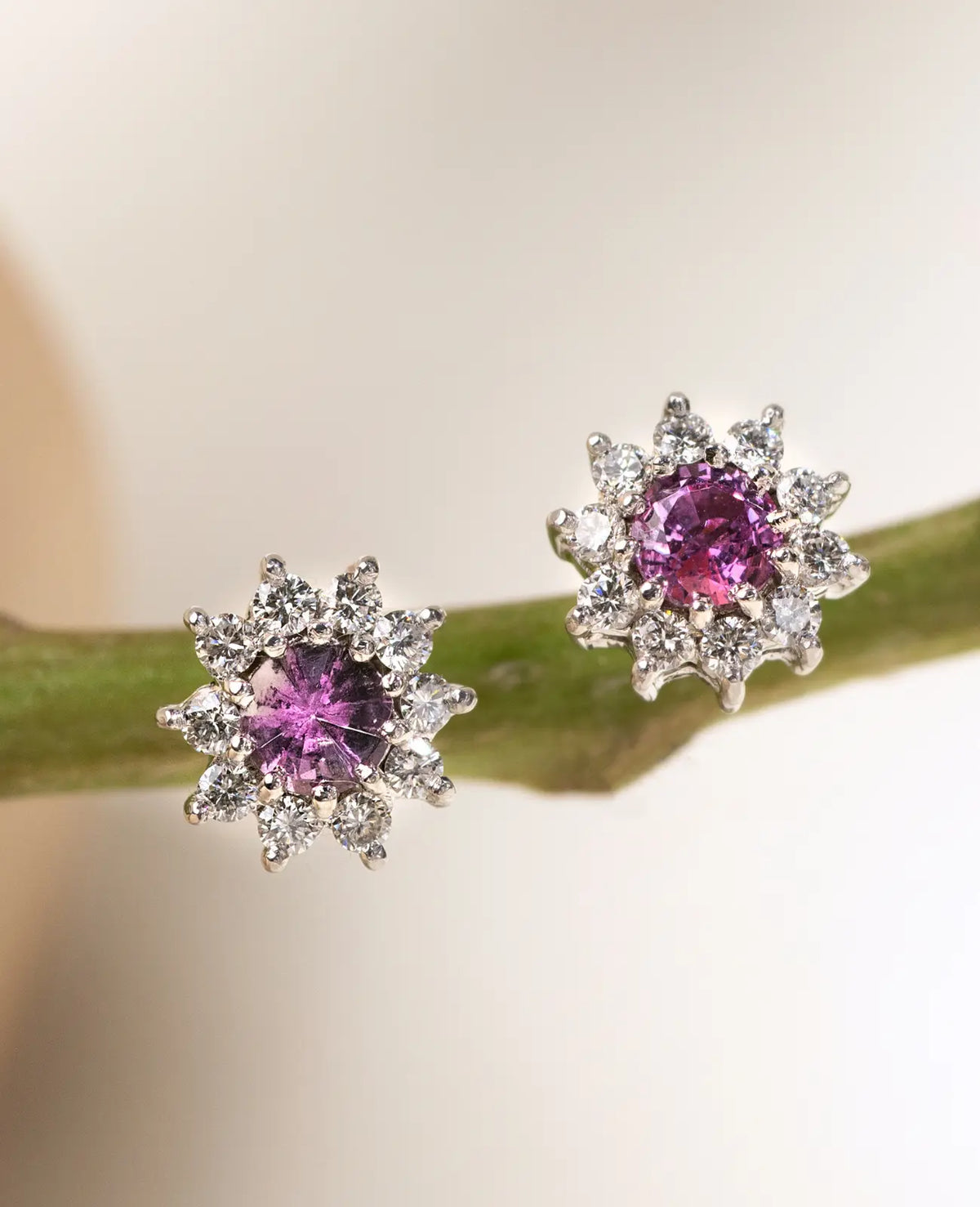 Pink Sapphire & Diamond White Gold Earrings