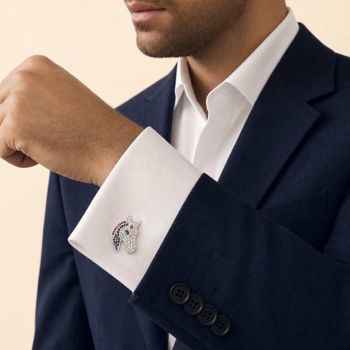 Horse Head Diamond, Ruby & Sapphire Cufflinks