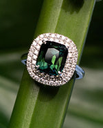 Teal Sapphire & Diamond White Gold Ring