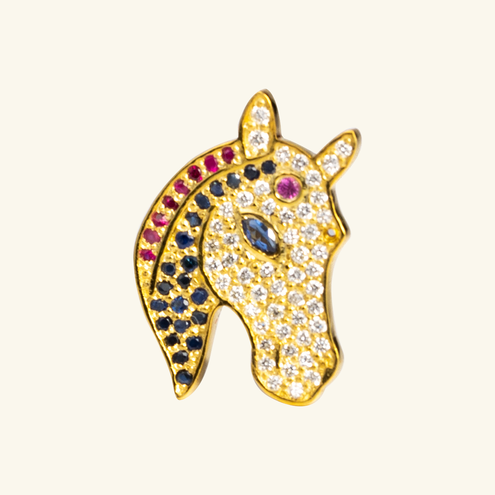 Horse Head Coat Pin Set with Rubies & Blue Sapphires