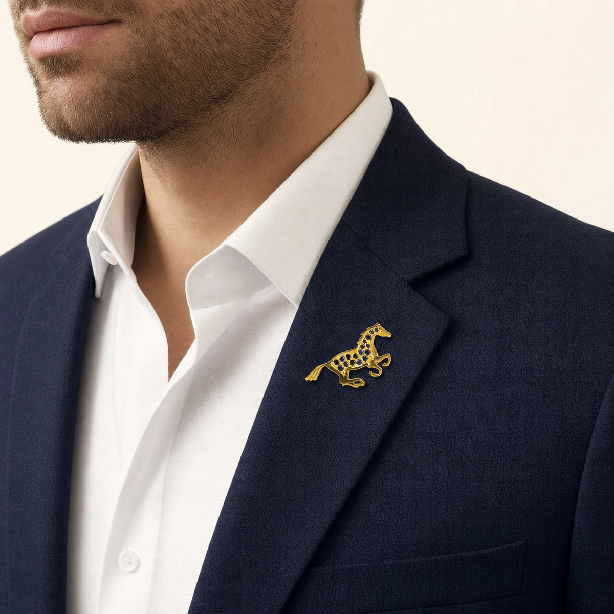 Horse Coat Pin with Blue Sapphires in 14 K Yellow Gold