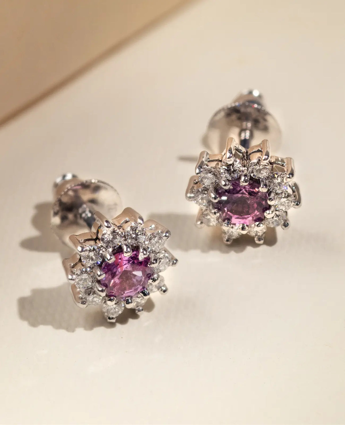 Pink Sapphire & Diamond White Gold Earrings