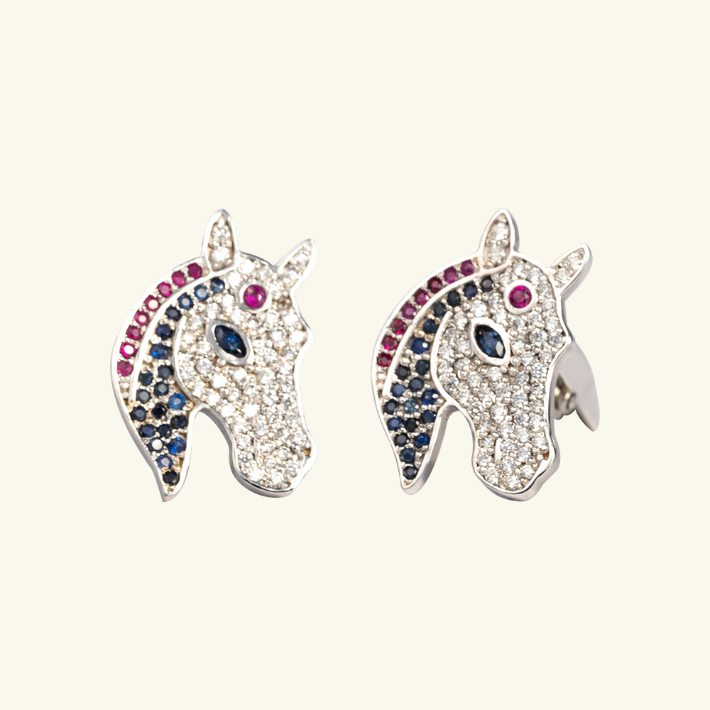 Horse Head Diamond, Ruby & Sapphire Cufflinks